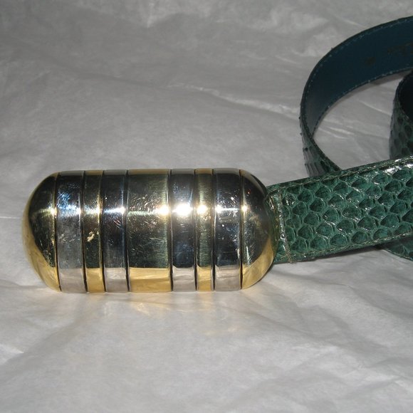 ❤️CHRISTIAN DIOR GREEN REPTILE PRINT LEATHER BELT AND OVERSIZED BUCKLE 35 ML - Picture 2 of 7